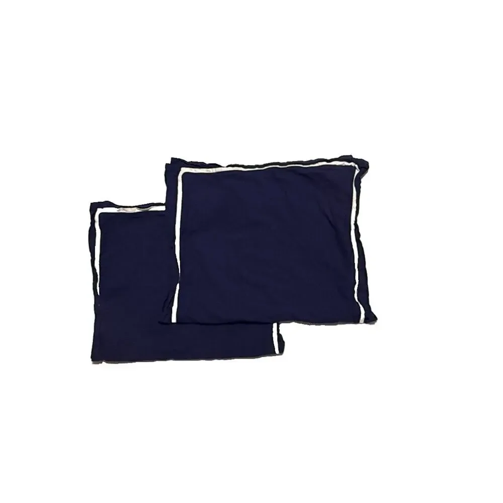 Pair of Linen Cotton Pillowcases King Size Navy Blue White Hotel Border Shams